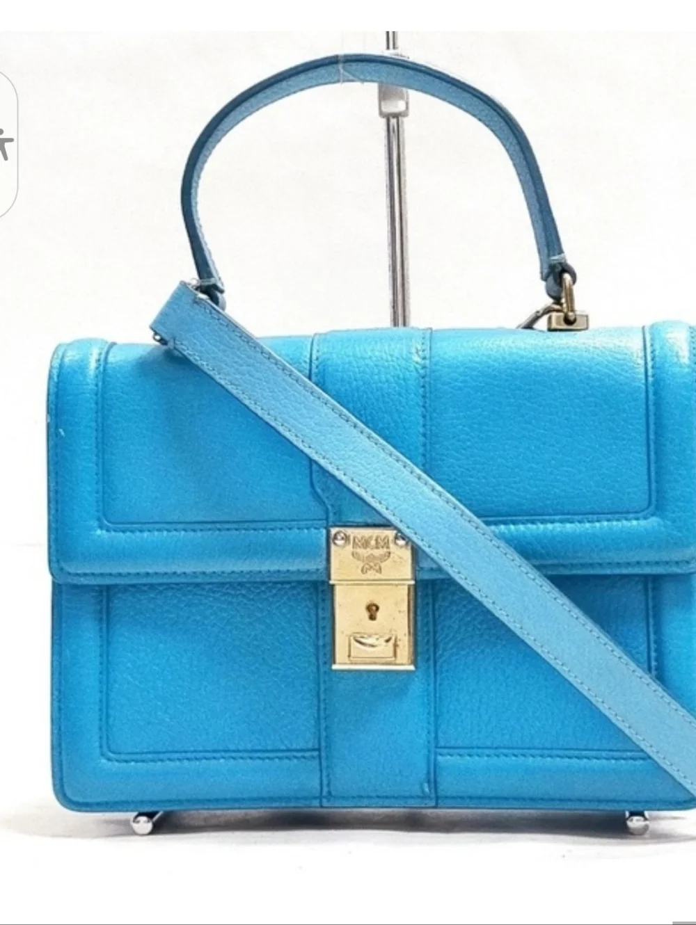 MCM Sky Blue Leather Satchel